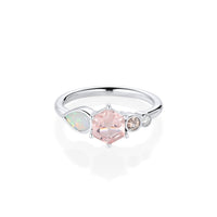 0.74ct Morganite Hexagon and Opal Linear Ring - Marrow Fine