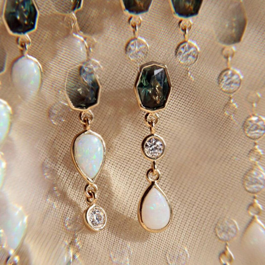 1.12tcw Sapphire and Opal Bezel Set Dangle Earrings - Marrow Fine