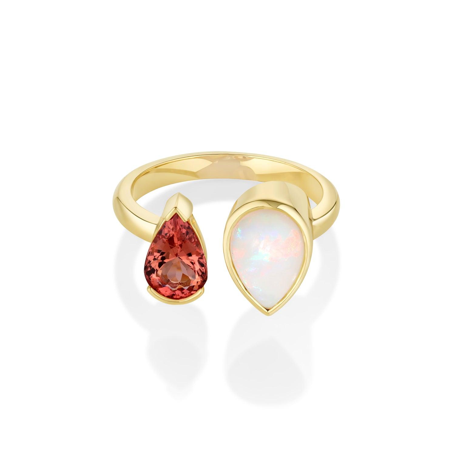 1.27ct Opal and 1.19ct Imperial Topaz Open Shank