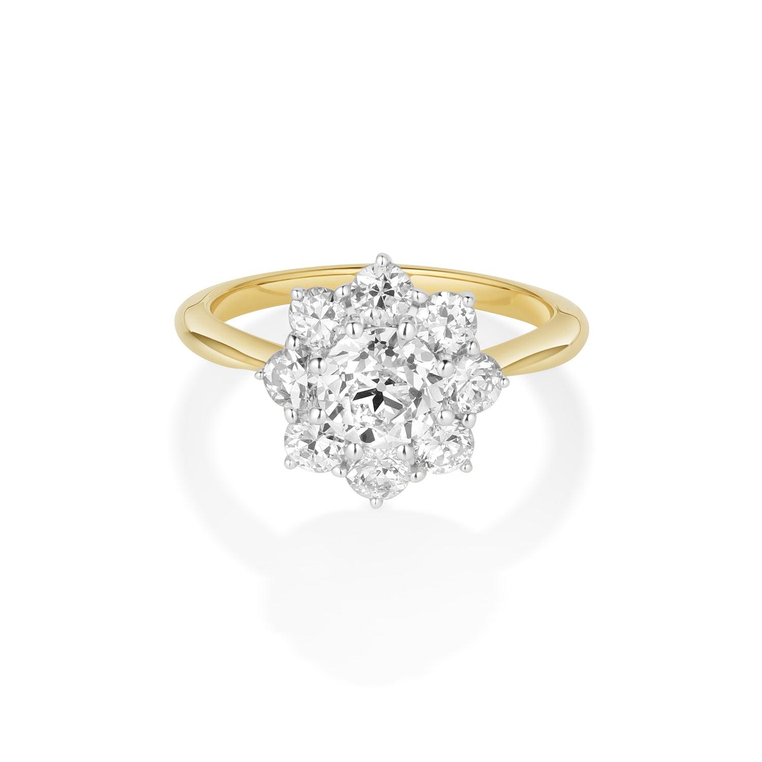1ct Old Euro Two Tone Petal Ring