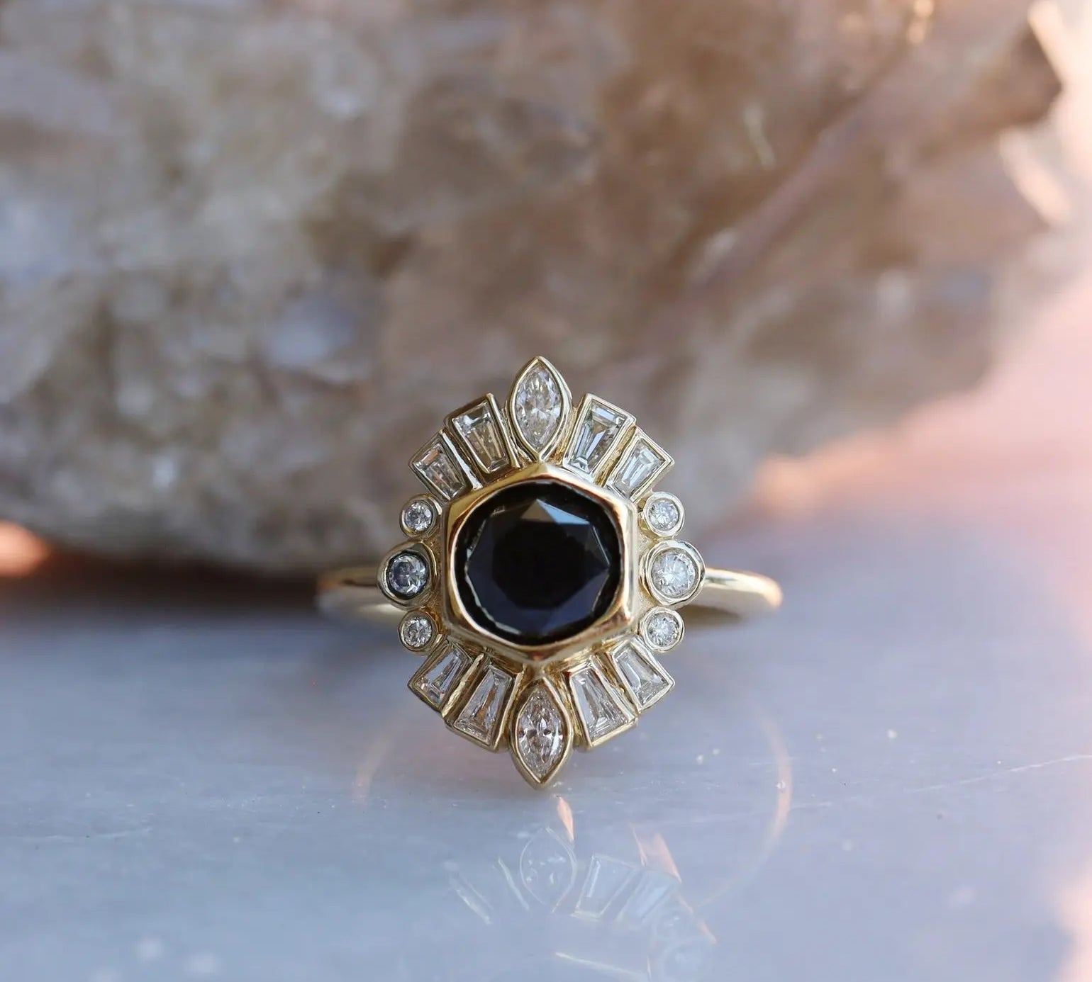 2.26ct Black Diamond Stella Ring flat lay