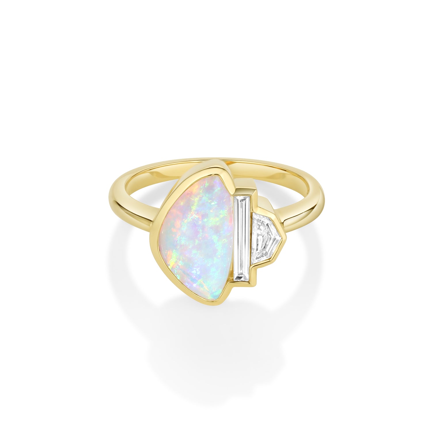 2.33ct Opal Diamond Baguette and Diamond Cadillac Bezel Ring Marrow Fine