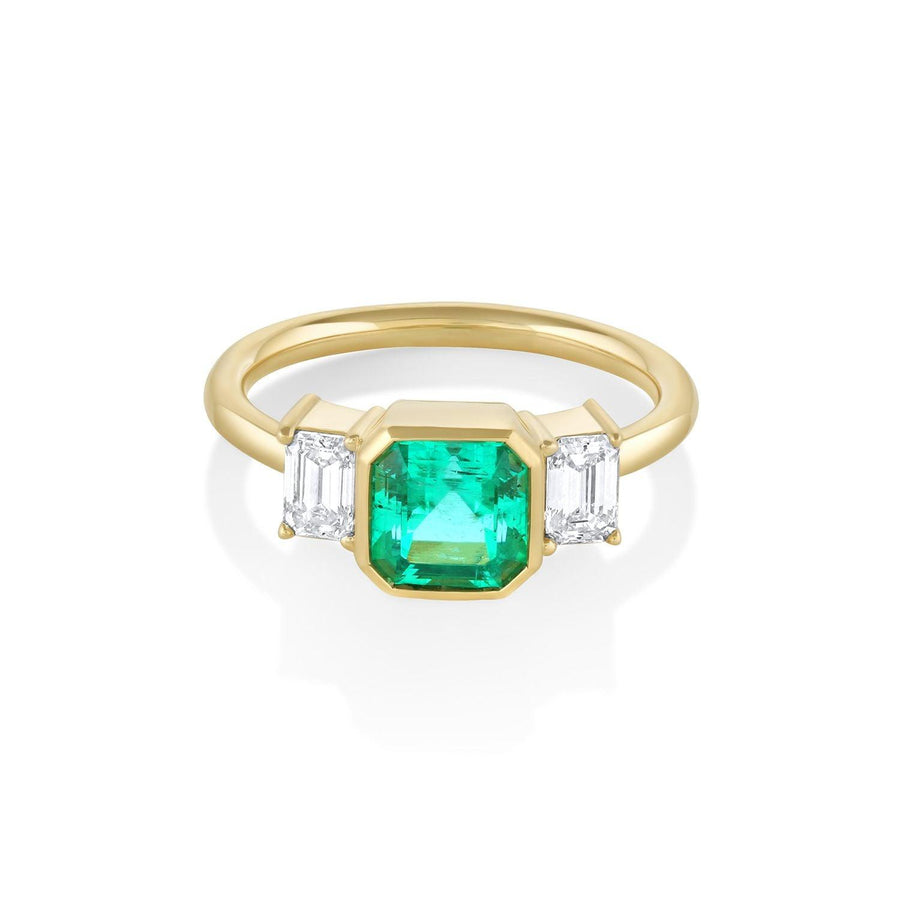 1.44ct Emerald & White Diamond Three-stone Ring - Marrow Fine