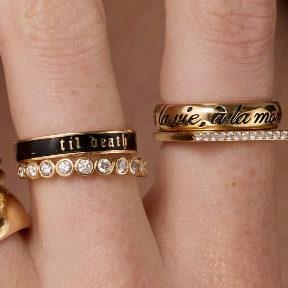 Close up of Annie Diamond Bezel Band on hand