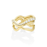 Curved Freeform Gold Ring stacked with Curved Pave White Diamond Ring
