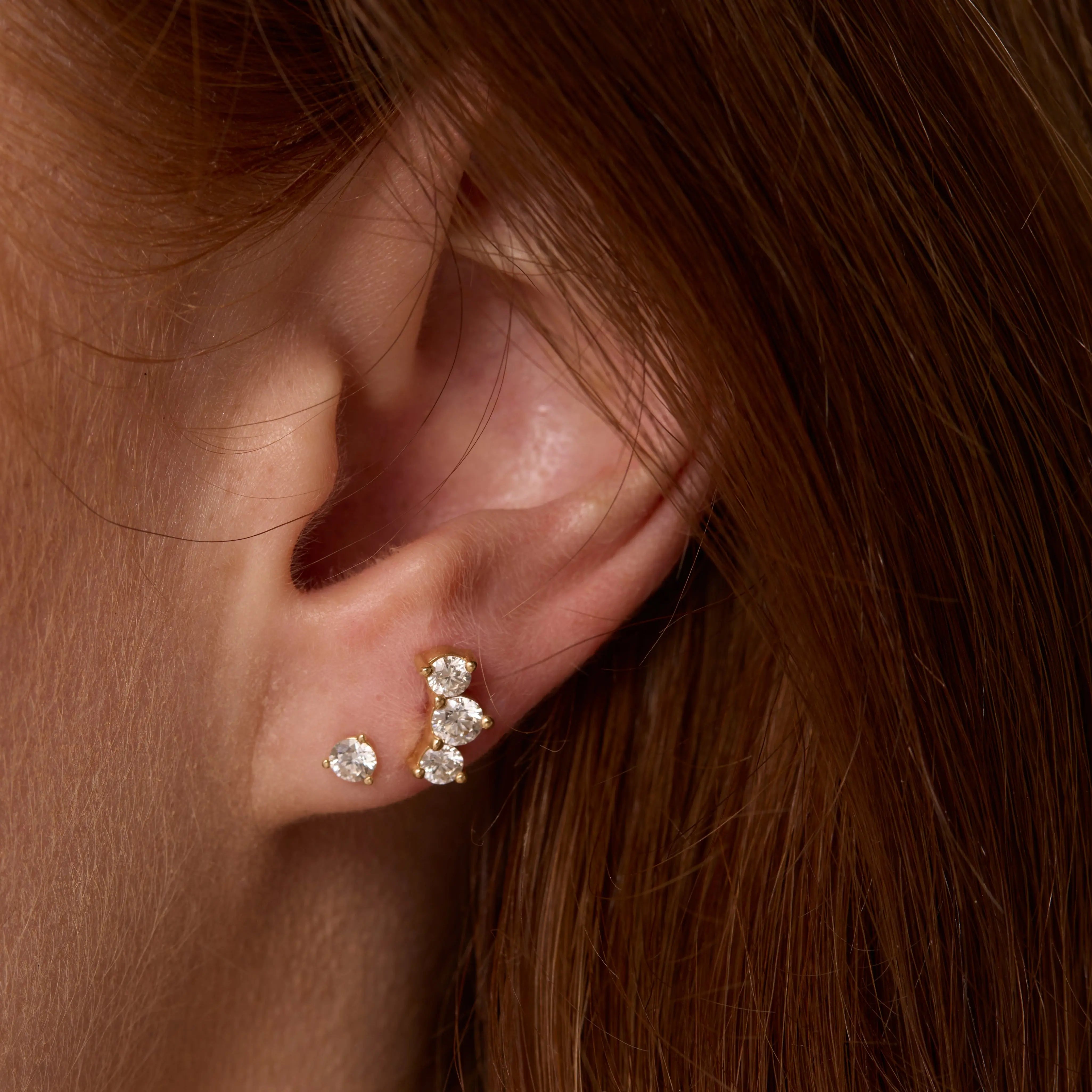 .12ct Dainty Diamond Studs and White Diamond Orion Studs on hear