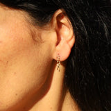 Close up of woman's ear featuring the Marrow Fine 6mm Sculpted Link Gold Earrings