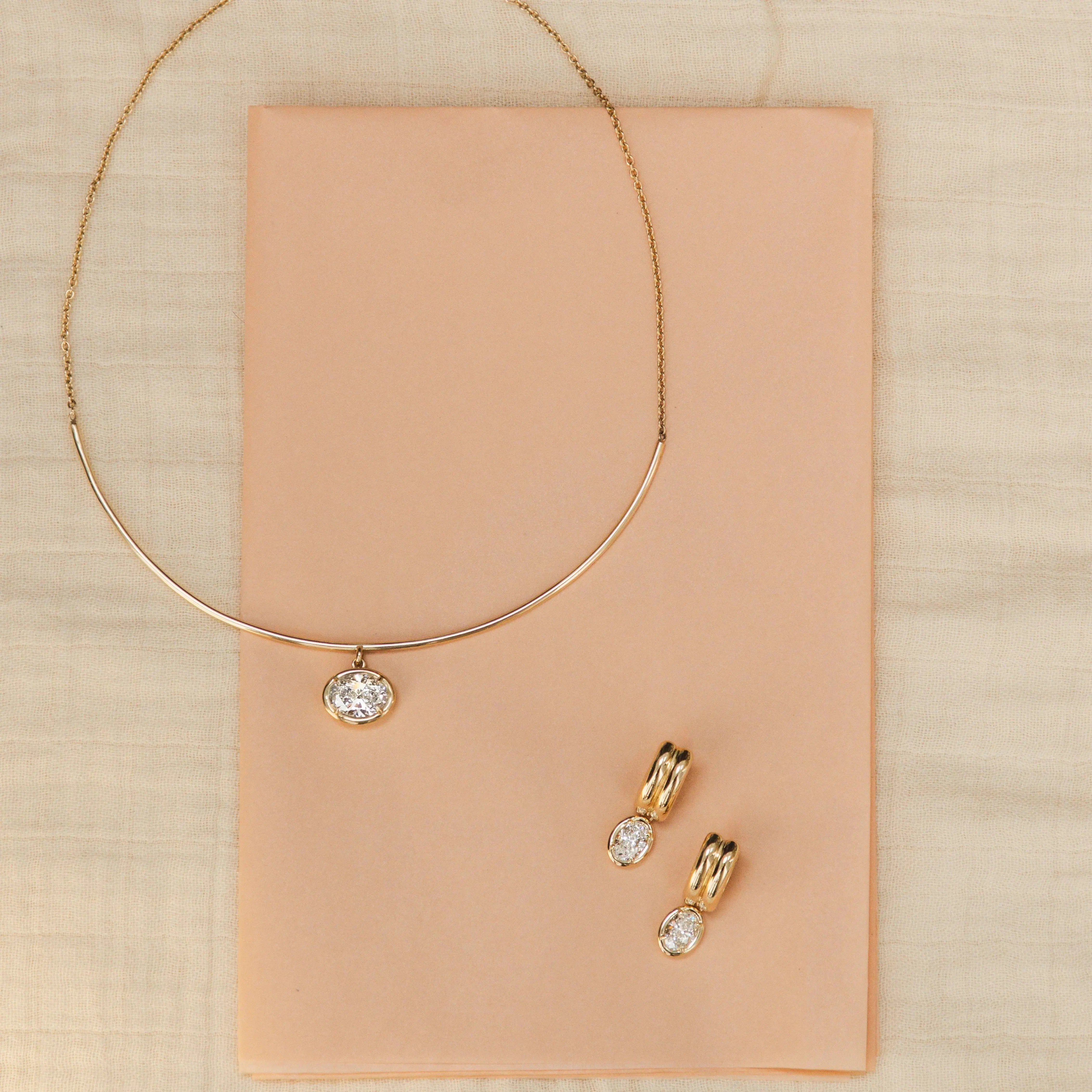 Odette Oval Drop Earrings and Odette Oval Collar flat lay
