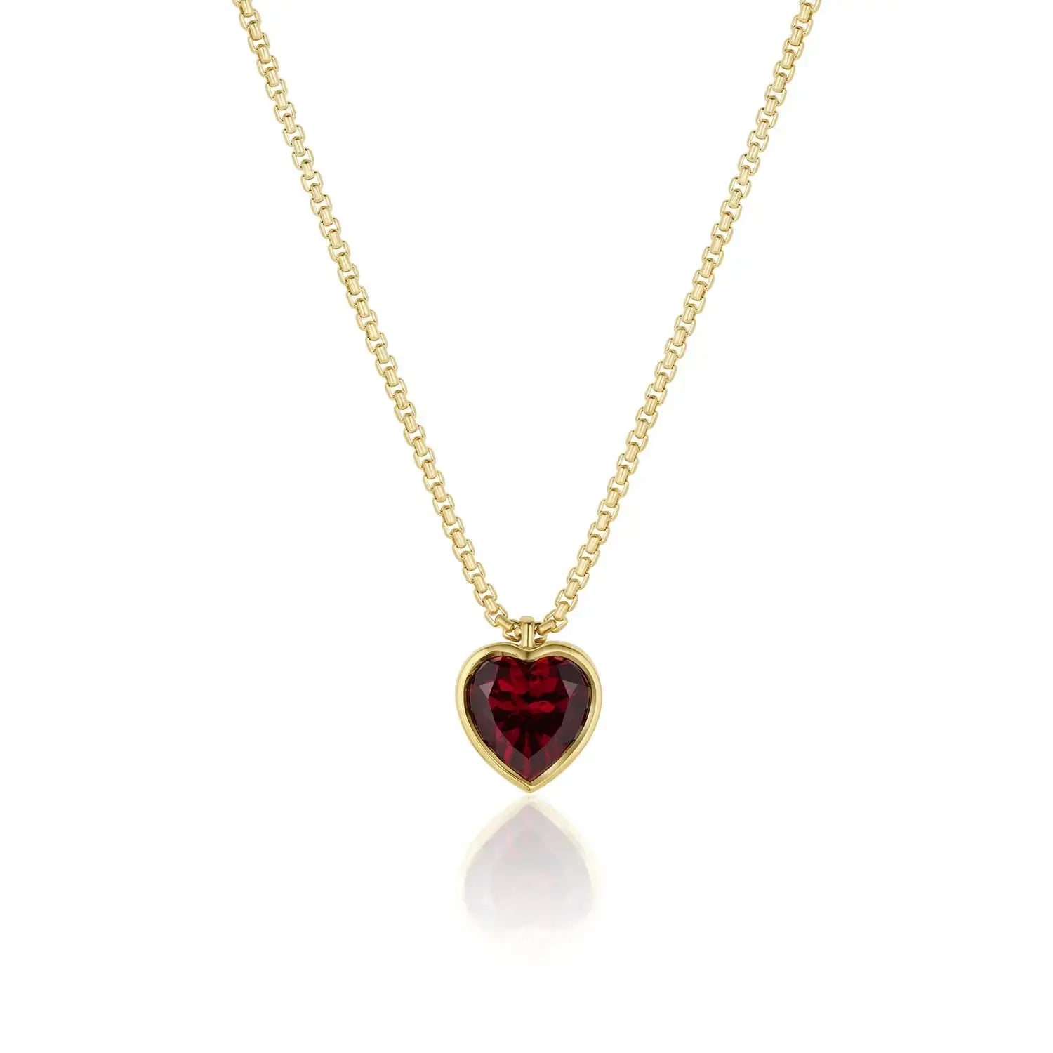 Rhodolite Heart Charm Necklace on Dainty Box Chain Marrow Fine