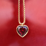 Rhodolite Heart Charm Necklace on Dainty Box Chain