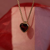 Rhodolite Heart Charm Necklace on Dainty Box Chain