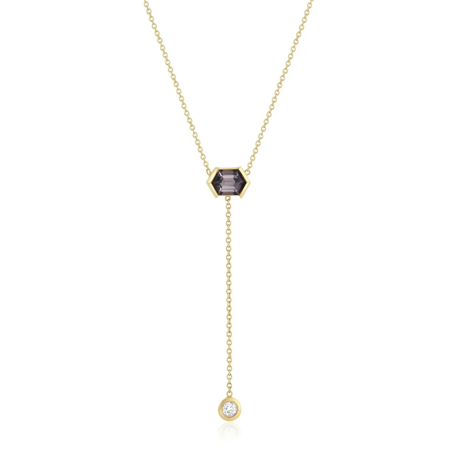 Tourmaline & Old Mine White Diamond Lariat - Marrow Fine