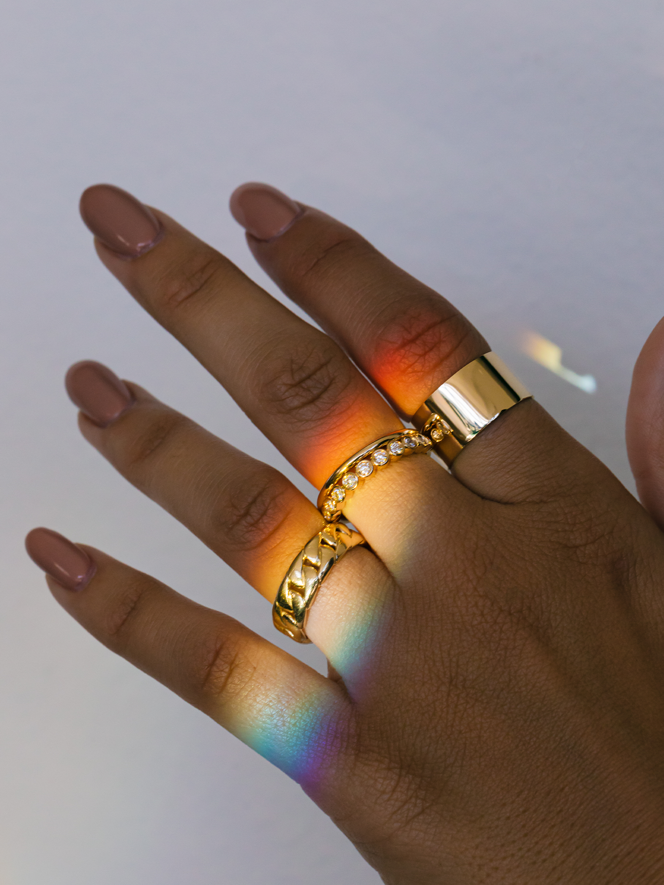 close up of woman's hand with Marrow Fine rings