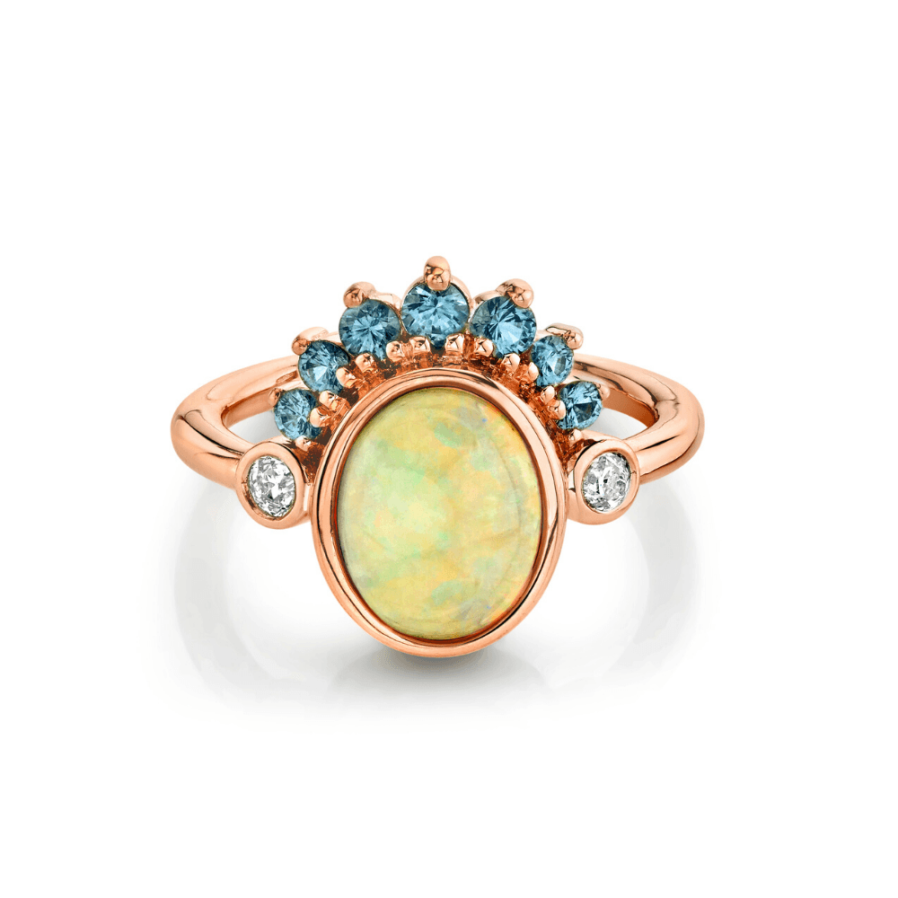 Marrow Fine Jewelry Opal And Montana Sapphire Headdress Ring