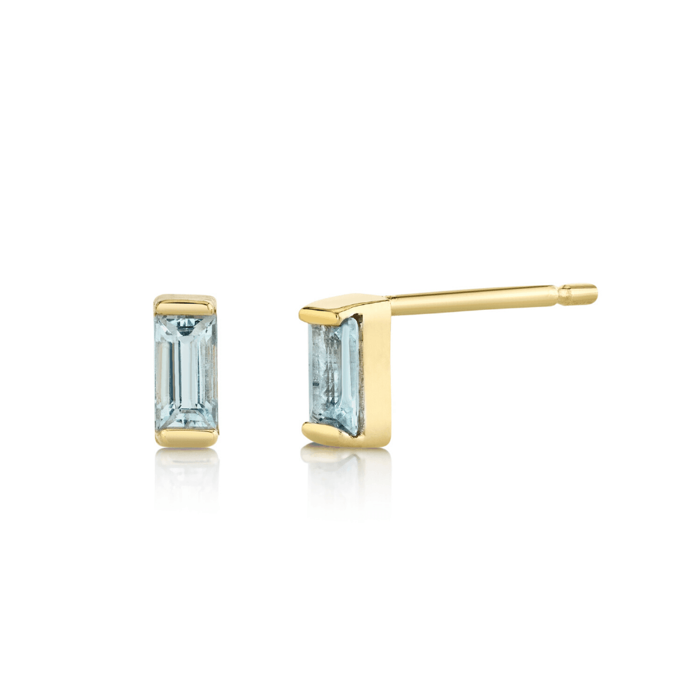 Marrow Fine Jewelry Blue Aquamarine March Birthstone Baguette Earrings