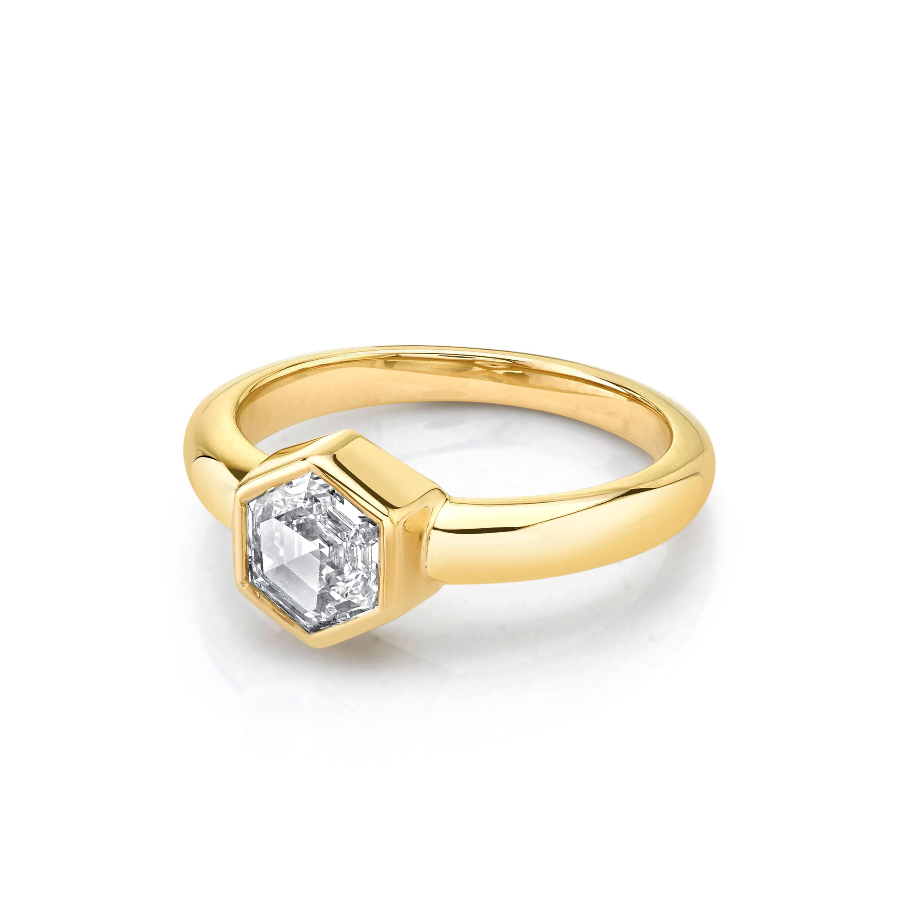 Marrow Fine Jewelry Bezel Set White Diamond Hex Ring