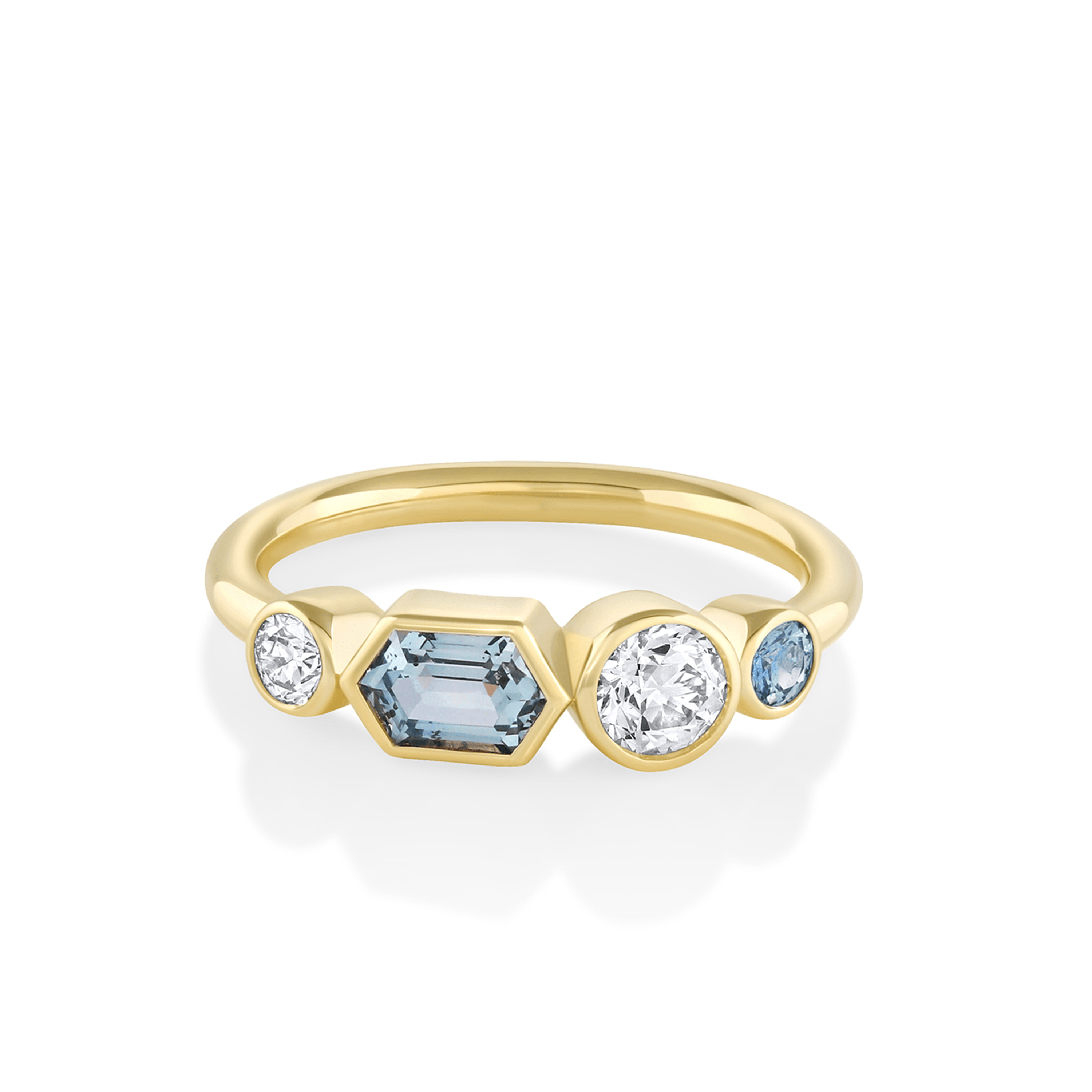 Marrow Fine Jewelry Bezeled Montana Sapphire Hexagon Linear Ring