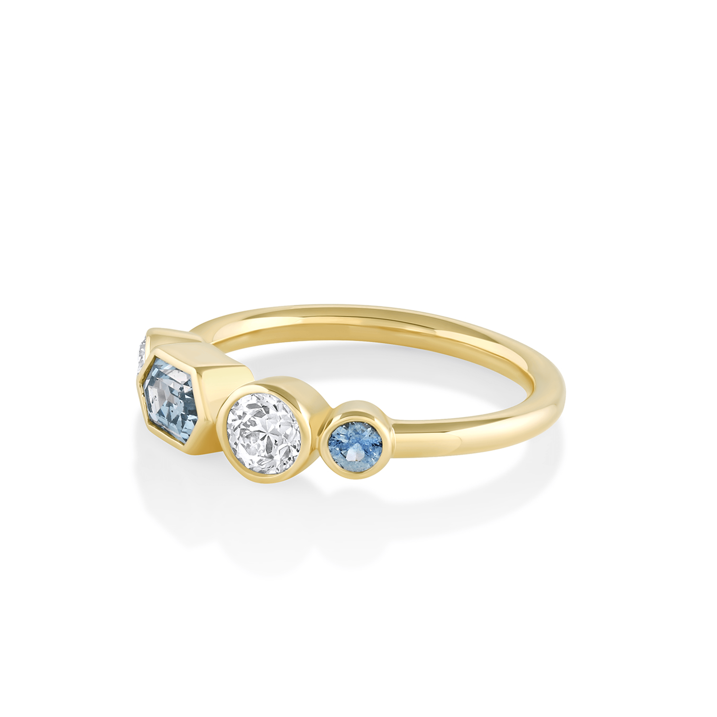Marrow Fine Jewelry Bezeled Montana Sapphire Hexagon Linear Ring