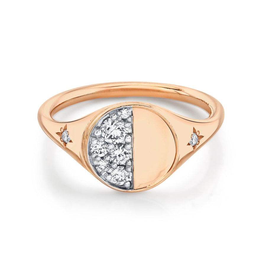 Marrow Fine Jewelry Quarter Moon Phase White Diamond Signet Ring With Stars [Rose Gold]