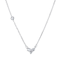 Marrow Fine Jewelry White Diamond Three Stone Dainty Solid Gold Chain Necklace [White Gold]