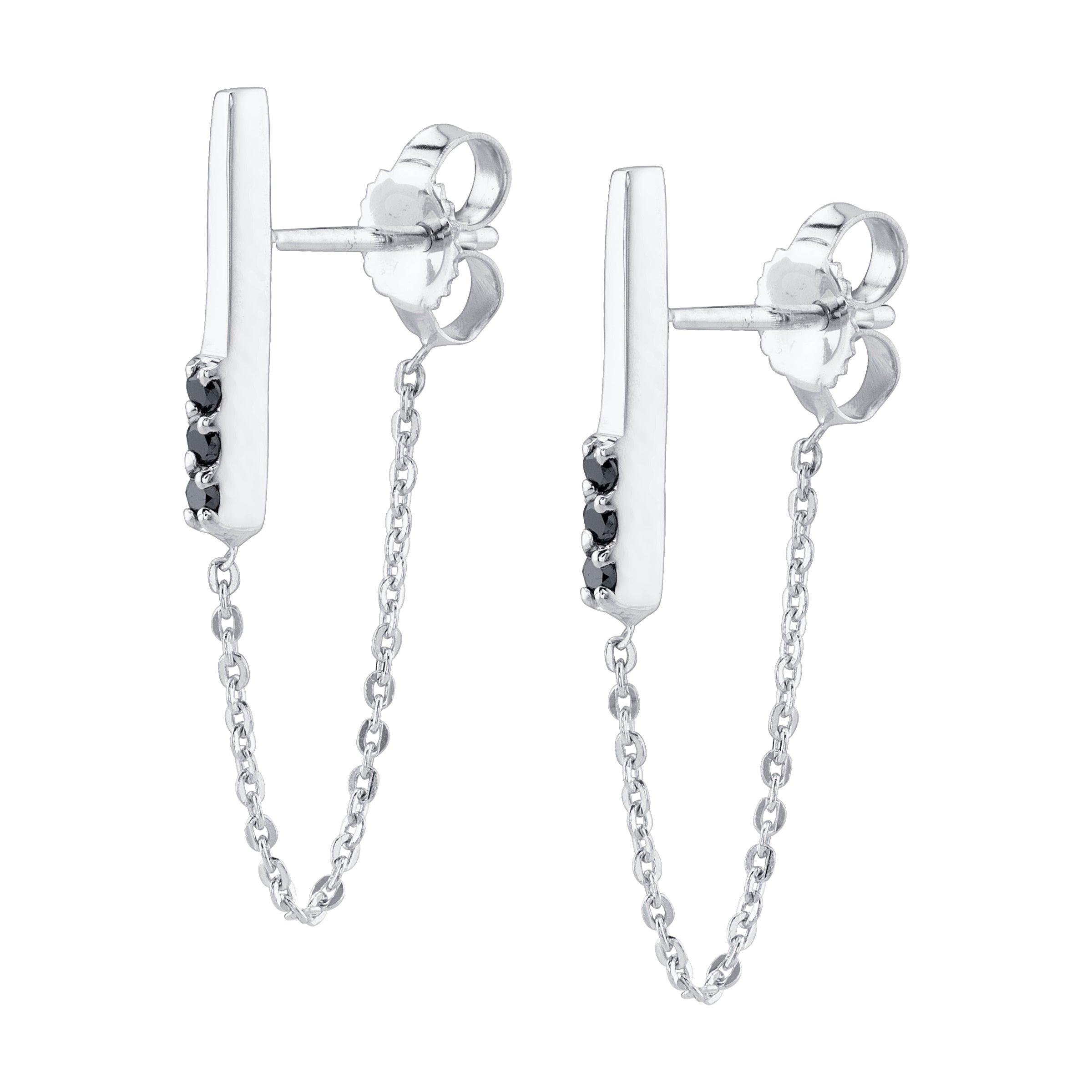 Marrow Fine Jewelry Black Diamond Dainty Chain Stud Earrings