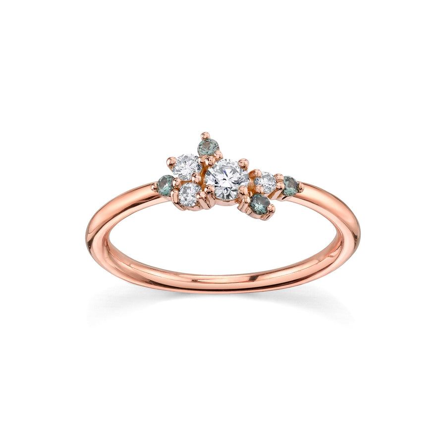 Marrow Fine Jewelry White Diamond & Green Sapphire Mini Cluster Vintage Inspired Stacking Ring [Rose Gold]