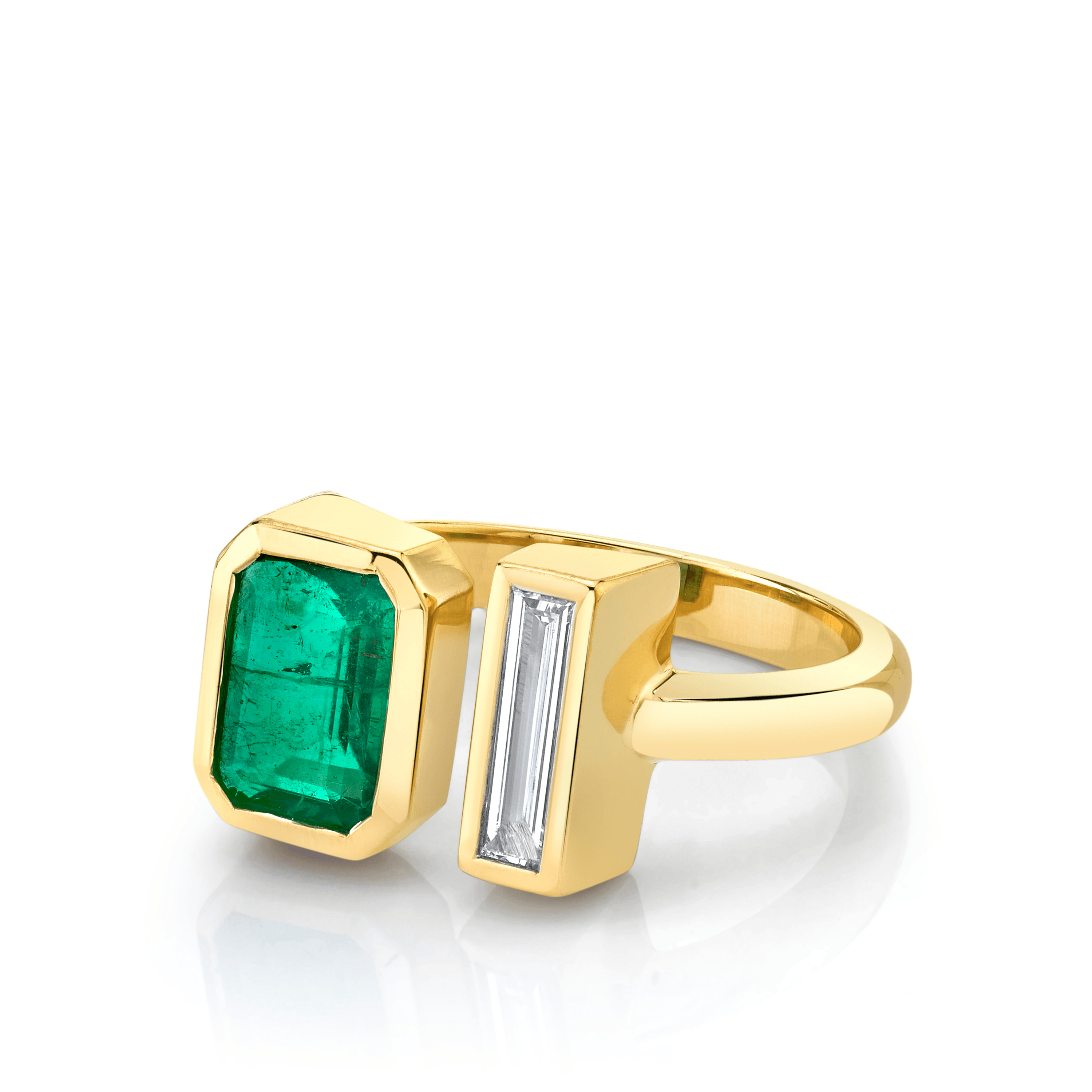 Marrow Fine Jewelry Bezeled Emerald White Diamond Toi Et Moi Ring