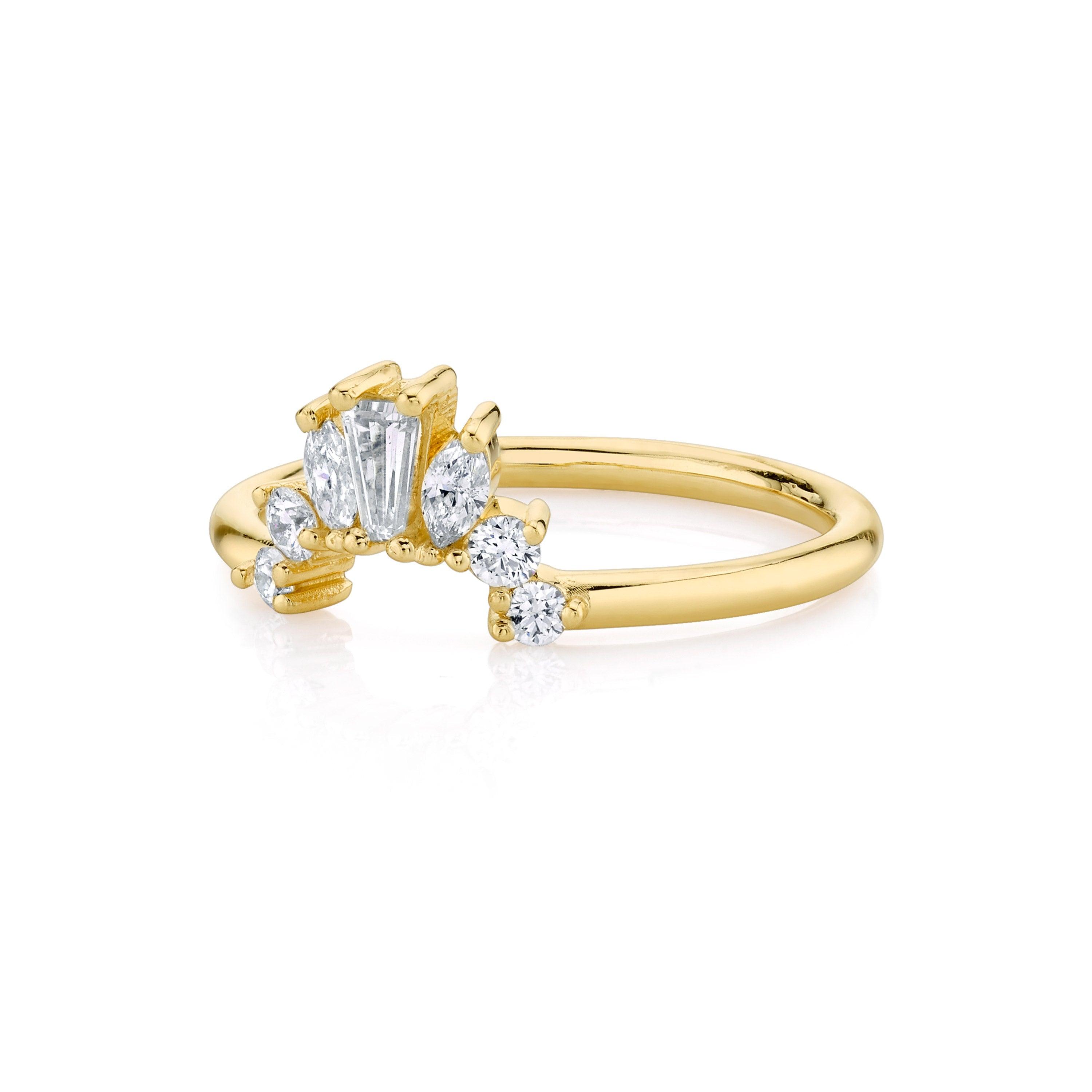 Marrow Fine Jewelry White Diamond Baguette And Round Art Deco Ballerina Stacking Wedding Band