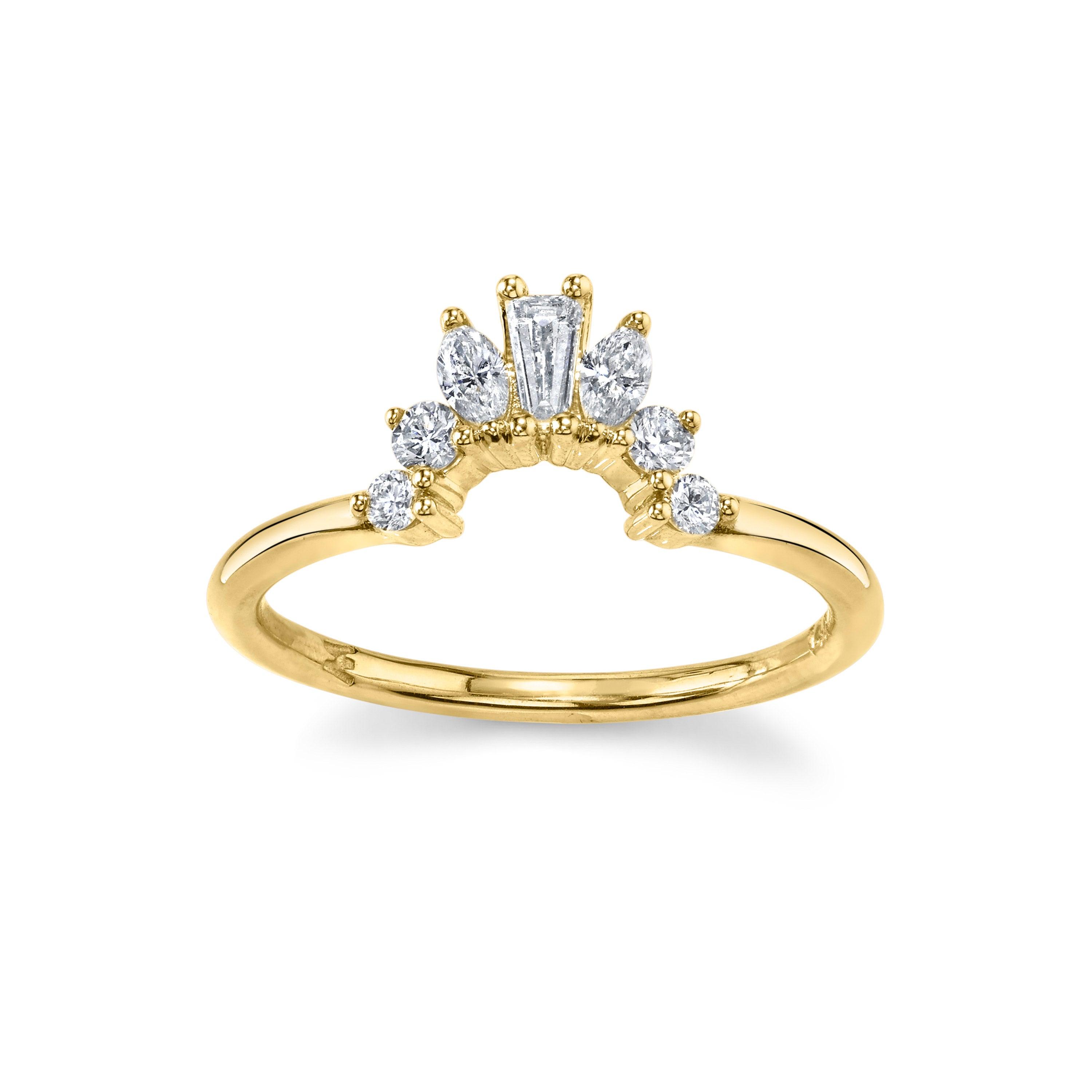Marrow Fine Jewelry White Diamond Baguette And Round Art Deco Ballerina Stacking Wedding Band