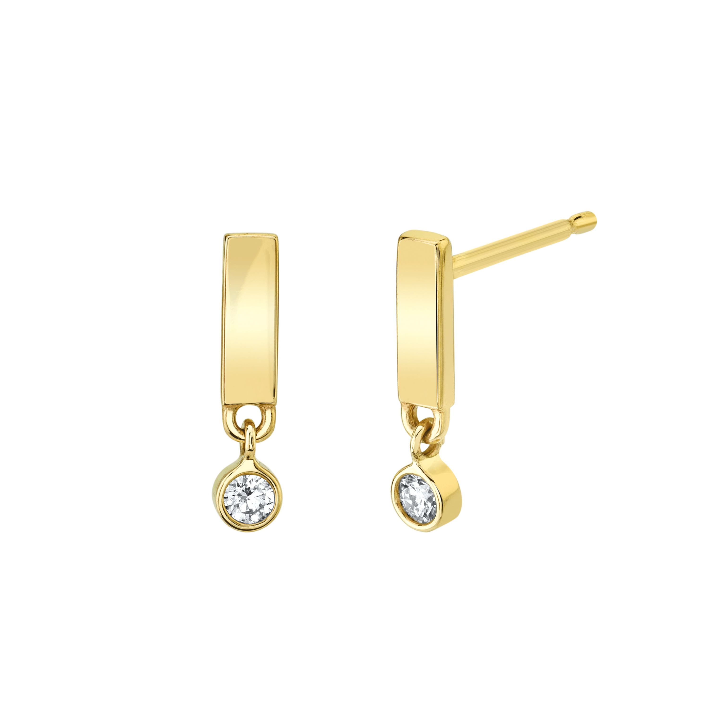 Marrow Fine Jewelry Solid Gold Rectangle Stud Earrings with White Diamond Charm