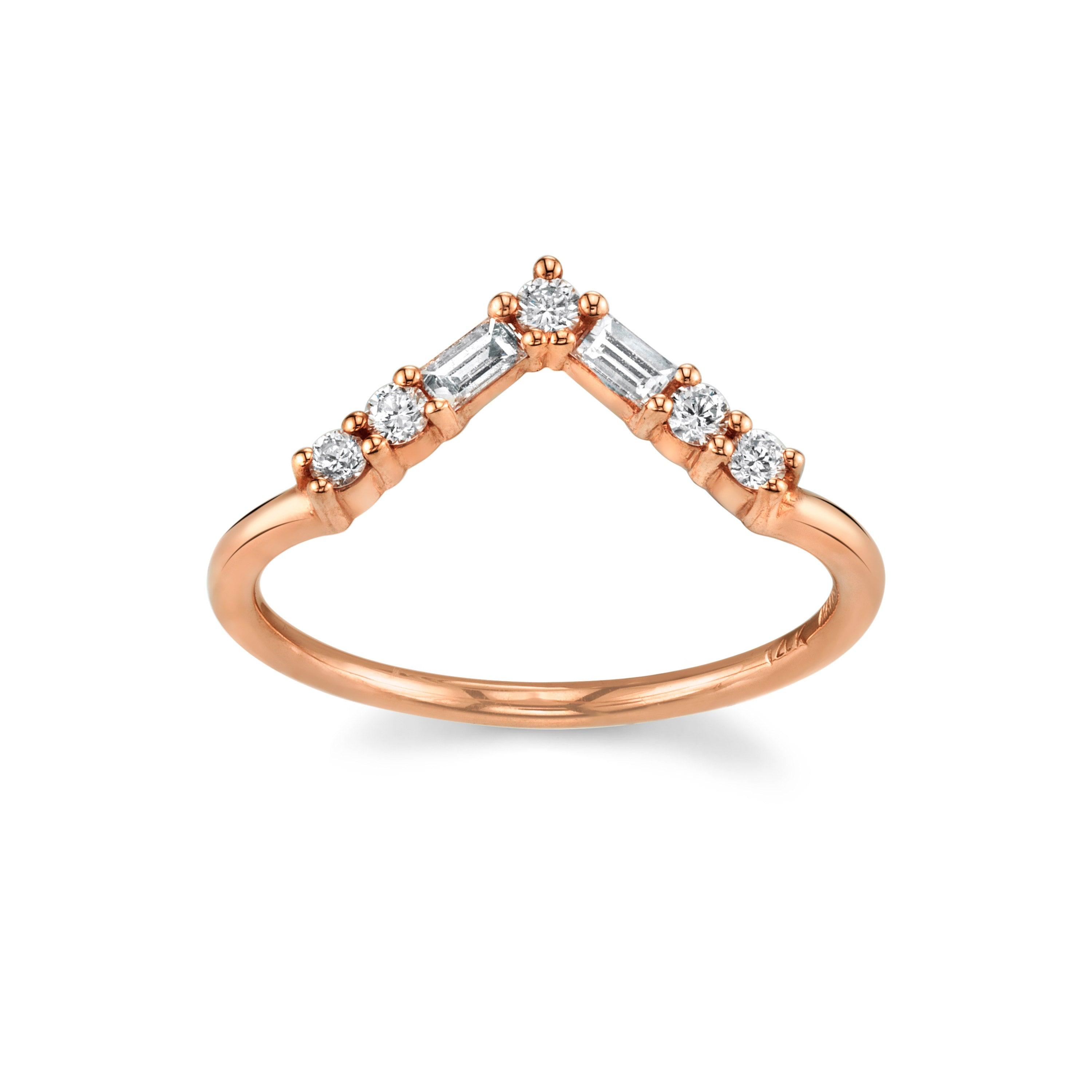 Marrow Fine Jewelry White Diamond Baguette And Rounds Triangle Stacking Wedding Band