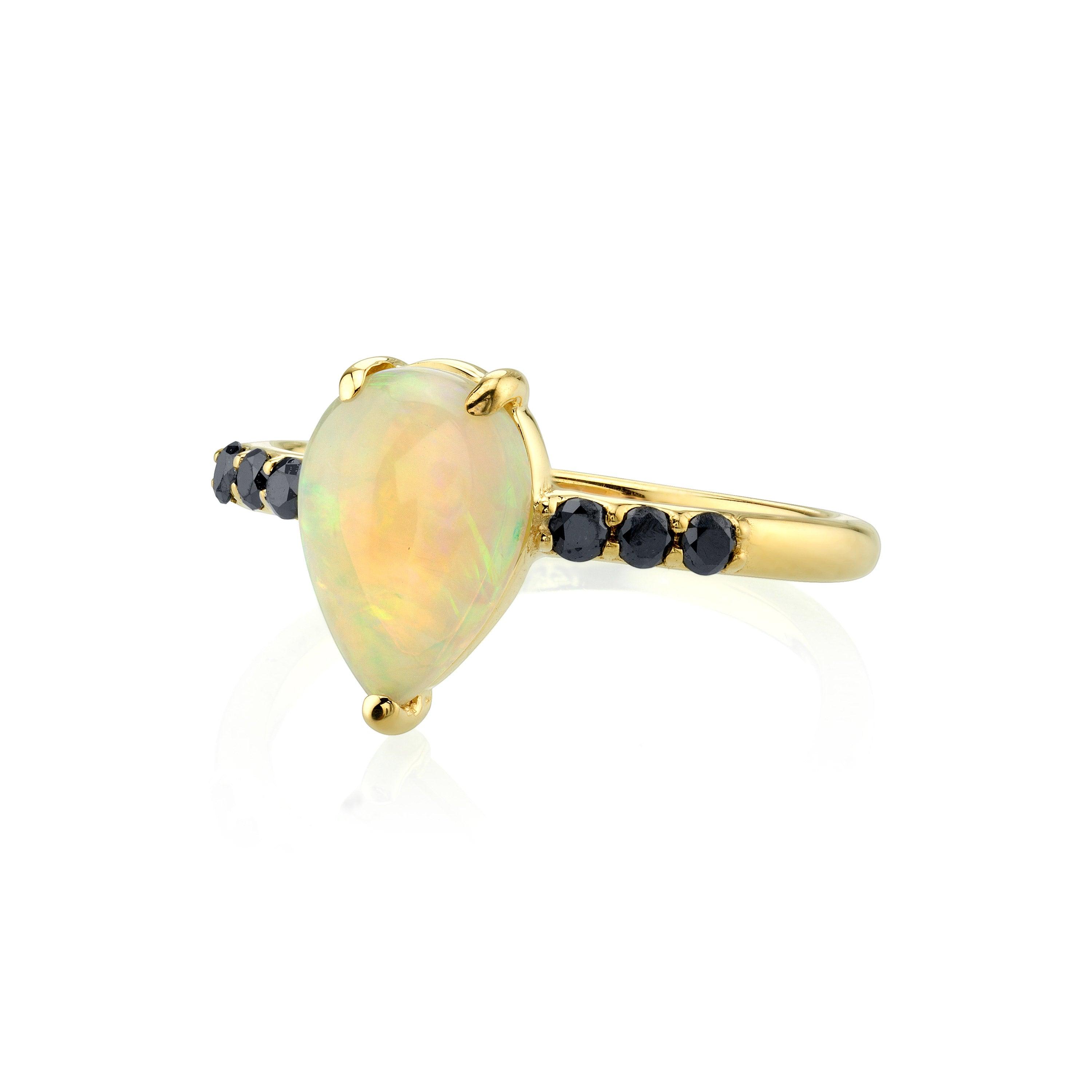 Marrow Fine Jewelry Austrailian Opal Pear & Black Diamond Rose Cut Ring