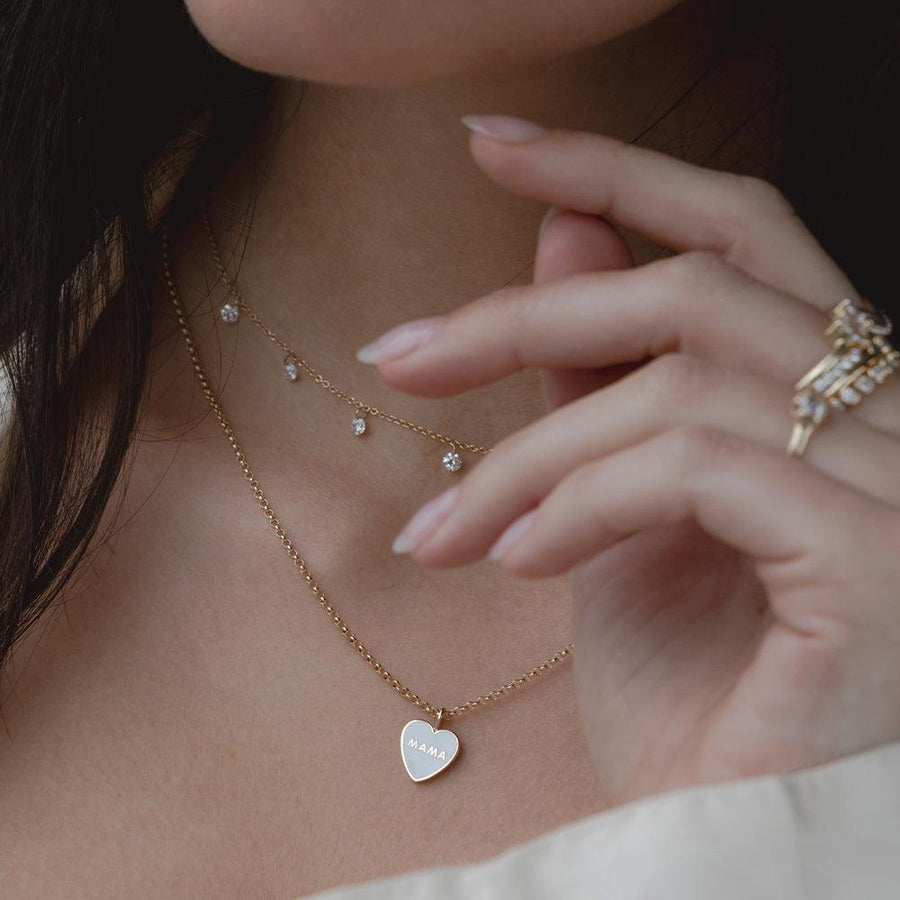 Marrow Fine Jewelry White Mama Heart Pendant Enamel Necklace [Yellow Gold]