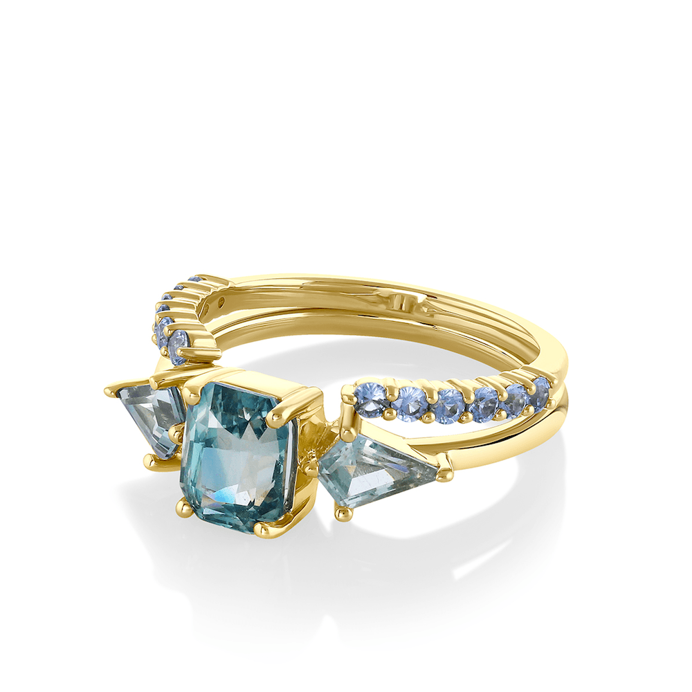 Marrow Fine Jewelry Green Sapphire Three Stone Set Ring