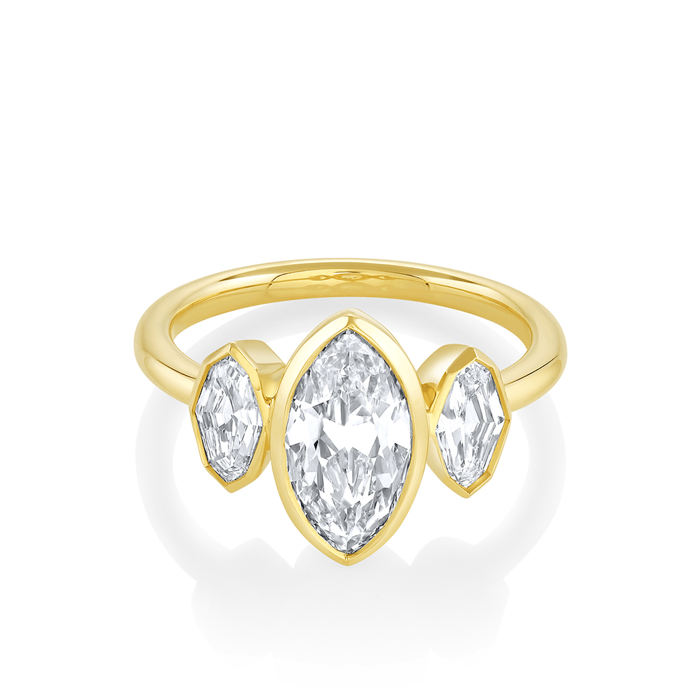 Marrow Fine Jewelry White Diamond Moval Three Stone Ring