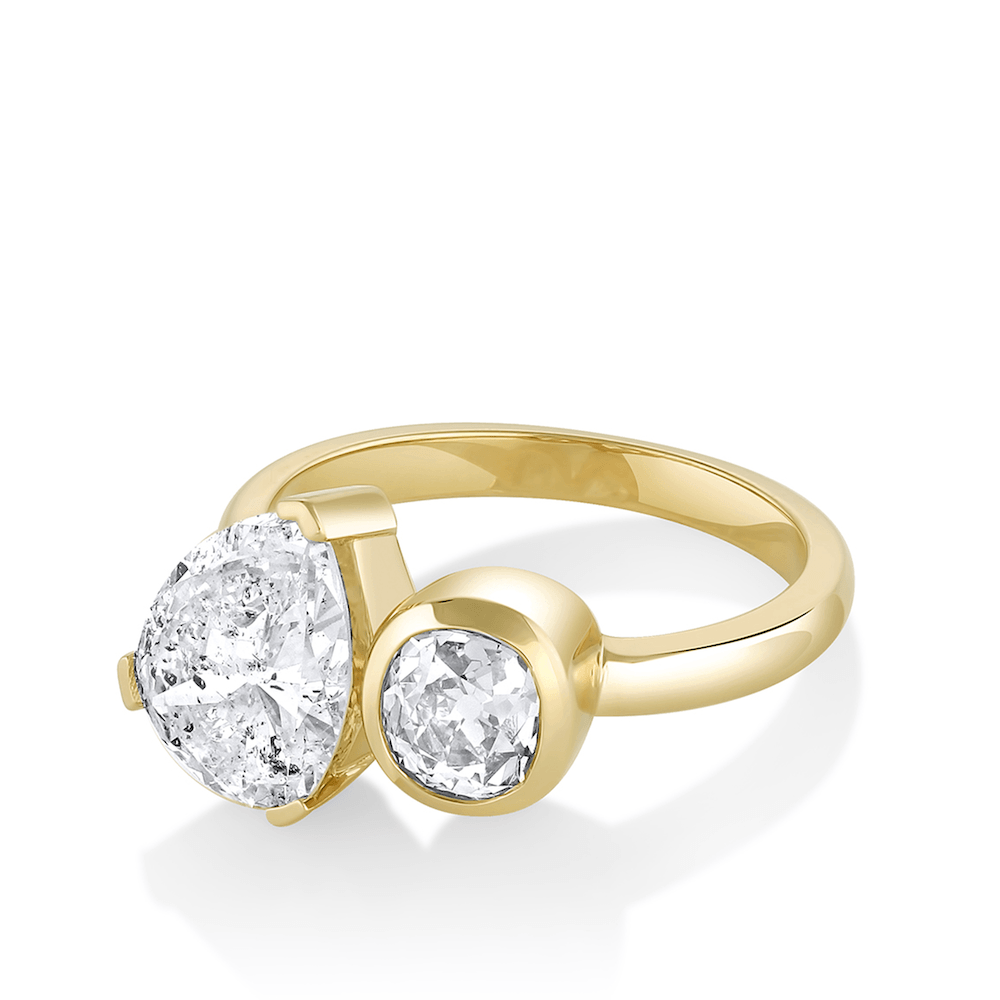 Marrow Fine Jewelry White Diamond Pear Toi Et Moi Old Mine Ring