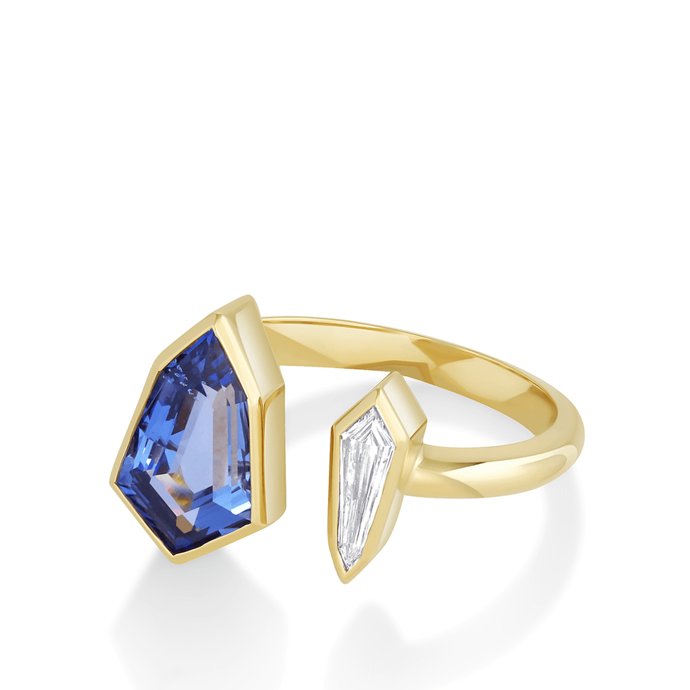 Marrow Fine Jewelry Sapphire White Diamond Shield Toi Et Moi Ring