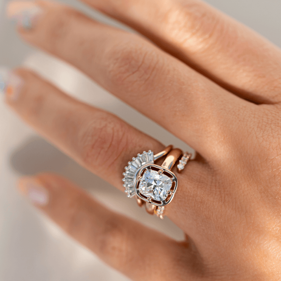 Marrow Fine Jewelry White Diamond Ballerina Round And Pear Engagement Ring Stacking and Wedding Band Jacket [Yellow Gold]
