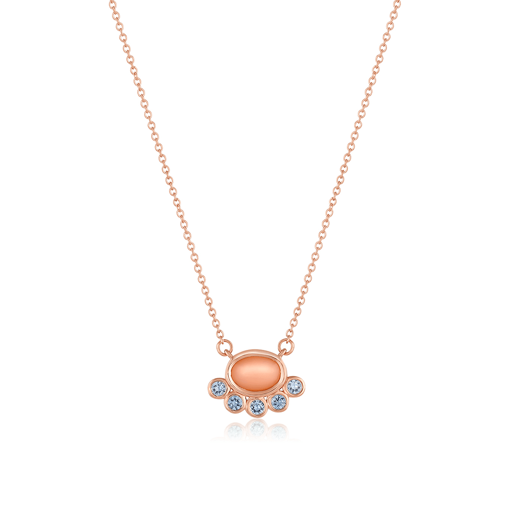 Marrow Fine Jewelry Milos Peach Moostone Light Blue Sapphire Bezel Necklace