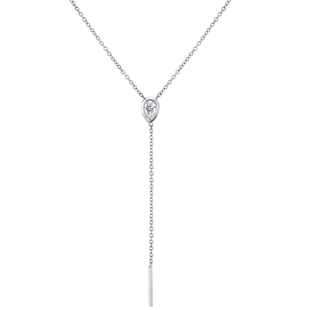 Marrow Fine Jewelry Bezel Set Pear White Diamond Stillwater Lariat