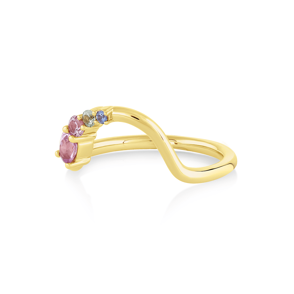 Marrow Fine Jewelry Solid Gold Sri Lankan Pink Blue And Purple Sapphire Wedding Stacking Band