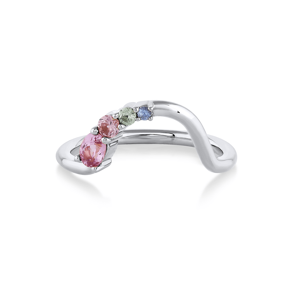 Marrow Fine Jewelry Solid Gold Sri Lankan Pink Blue And Purple Sapphire Wedding Stacking Band