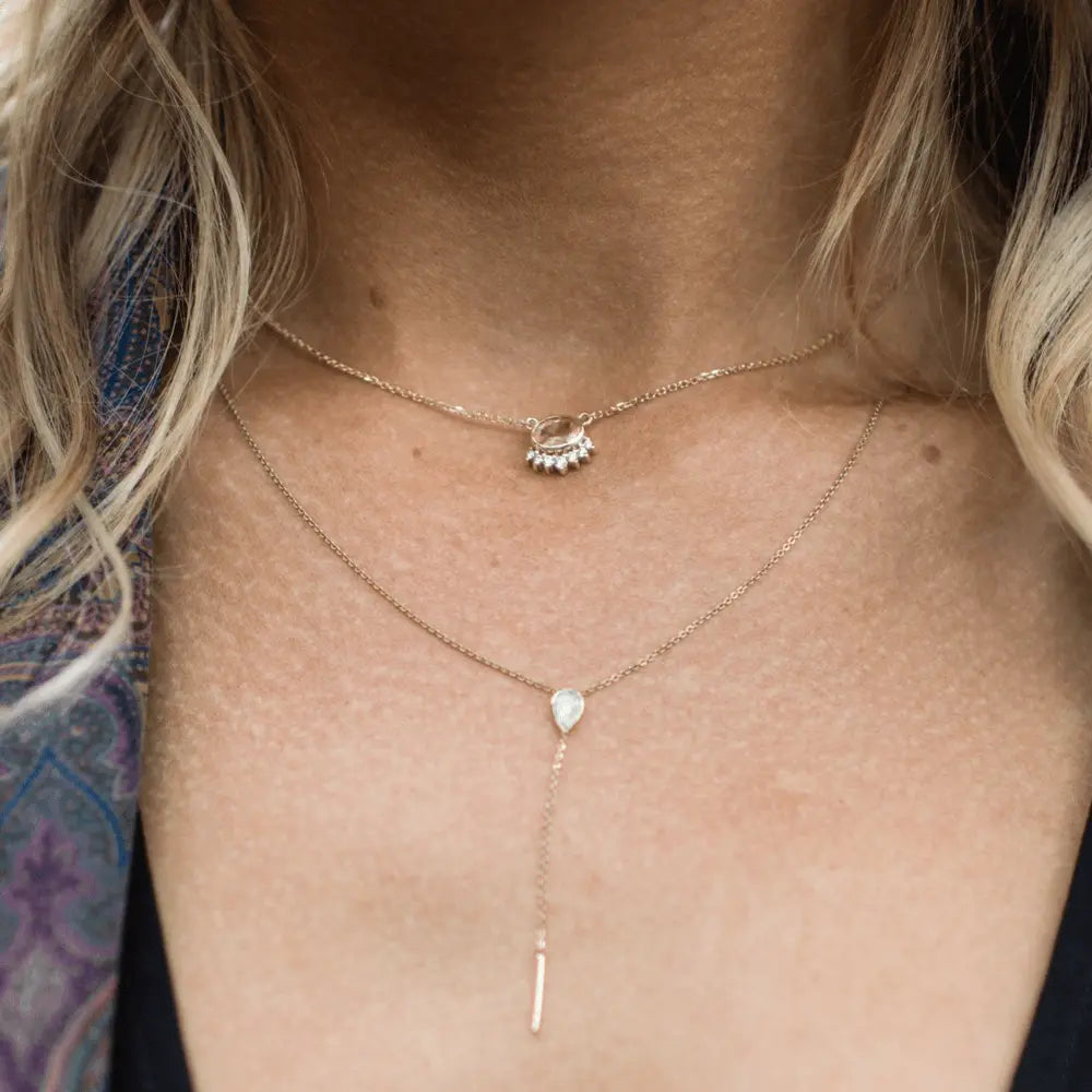 Marrow Fine Jewelry Bezel Set Oregon Sunstone And White Diamond Spray Solid Gold Choker Necklace