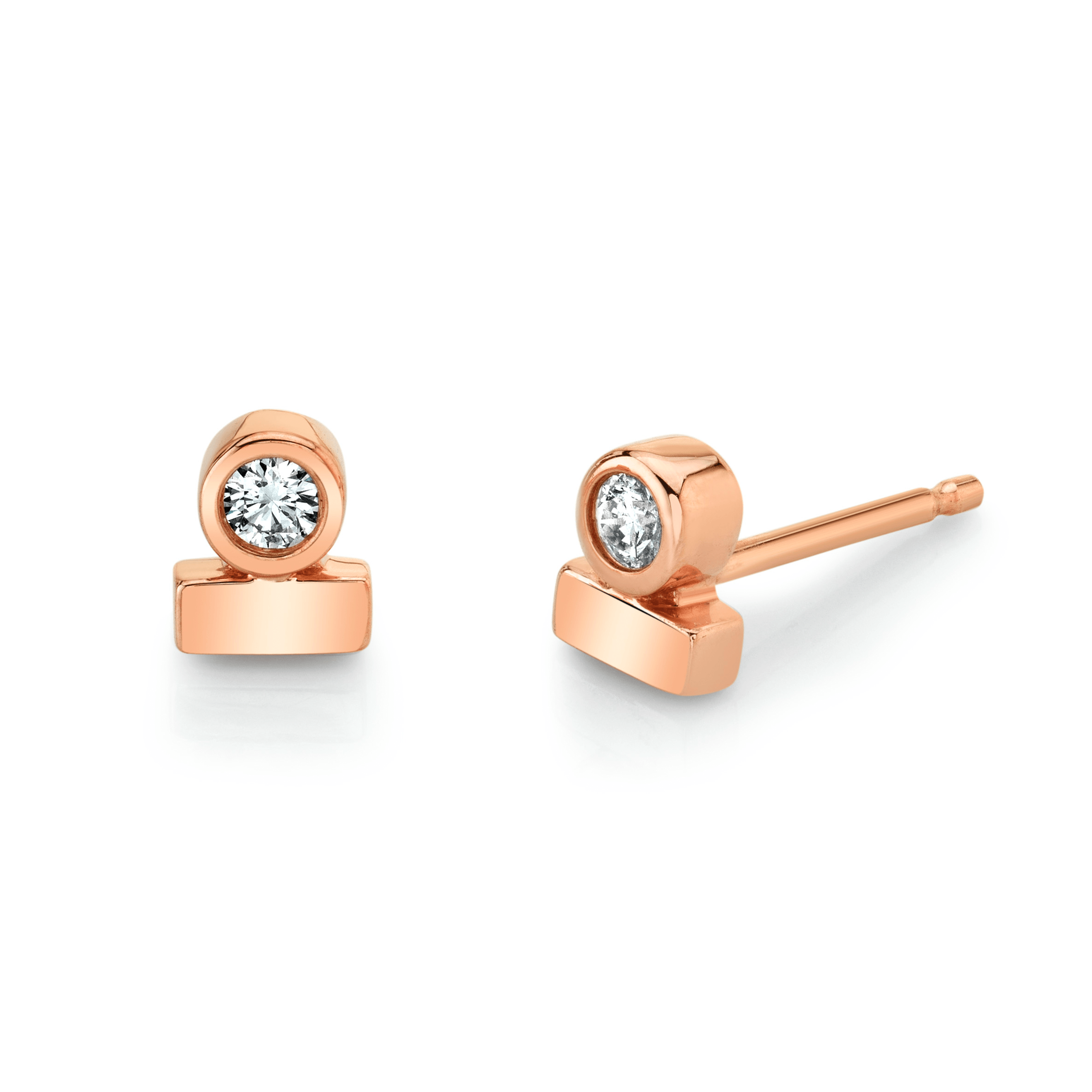 Marrow Fine Jewelry White Diamond Round Bezel Solid Gold Stud Earrings