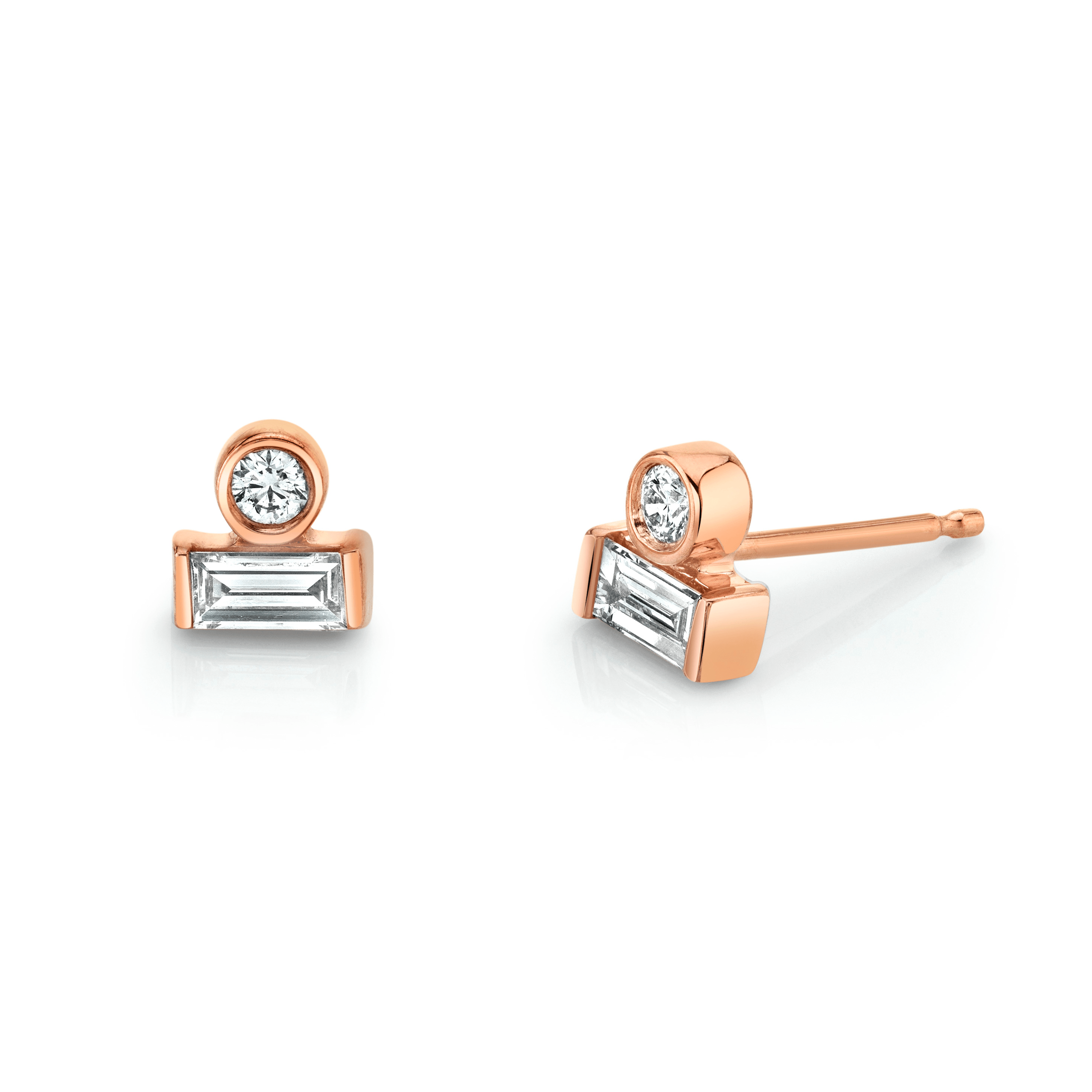 Marrow Fine Jewelry White Diamond Round And Baguette Bezel Stud Earrings