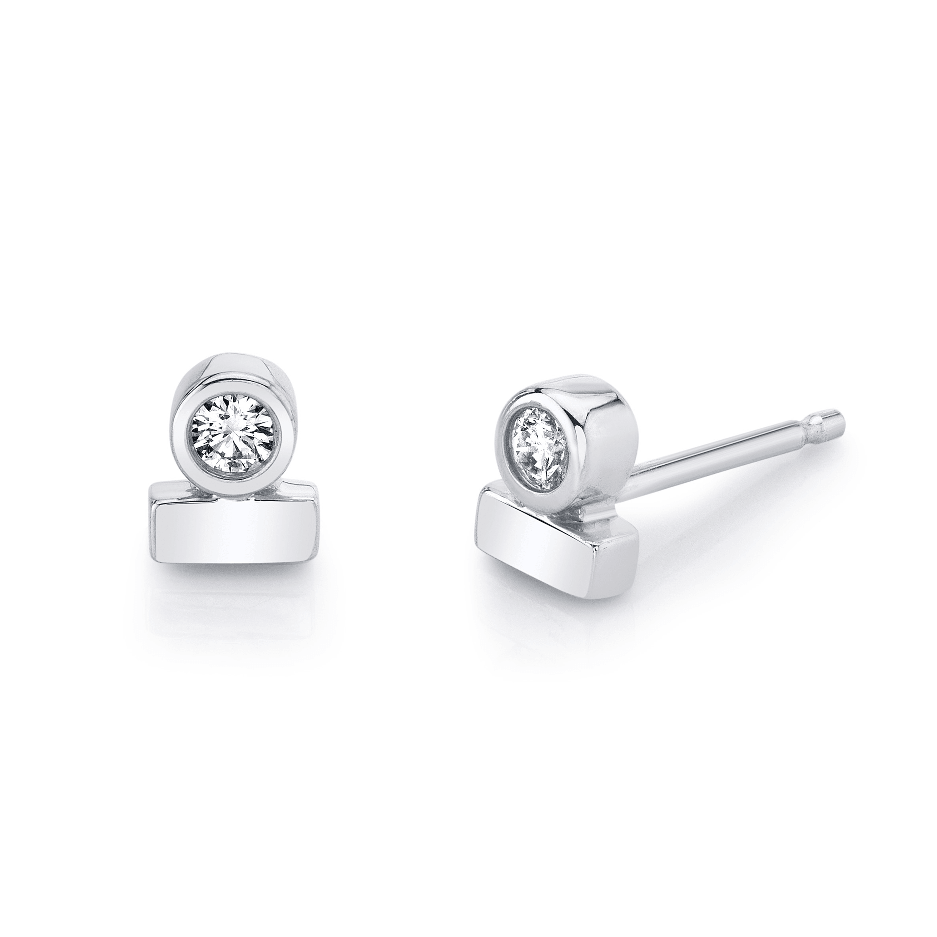 Marrow Fine Jewelry White Diamond Round Bezel Solid Gold Stud Earrings