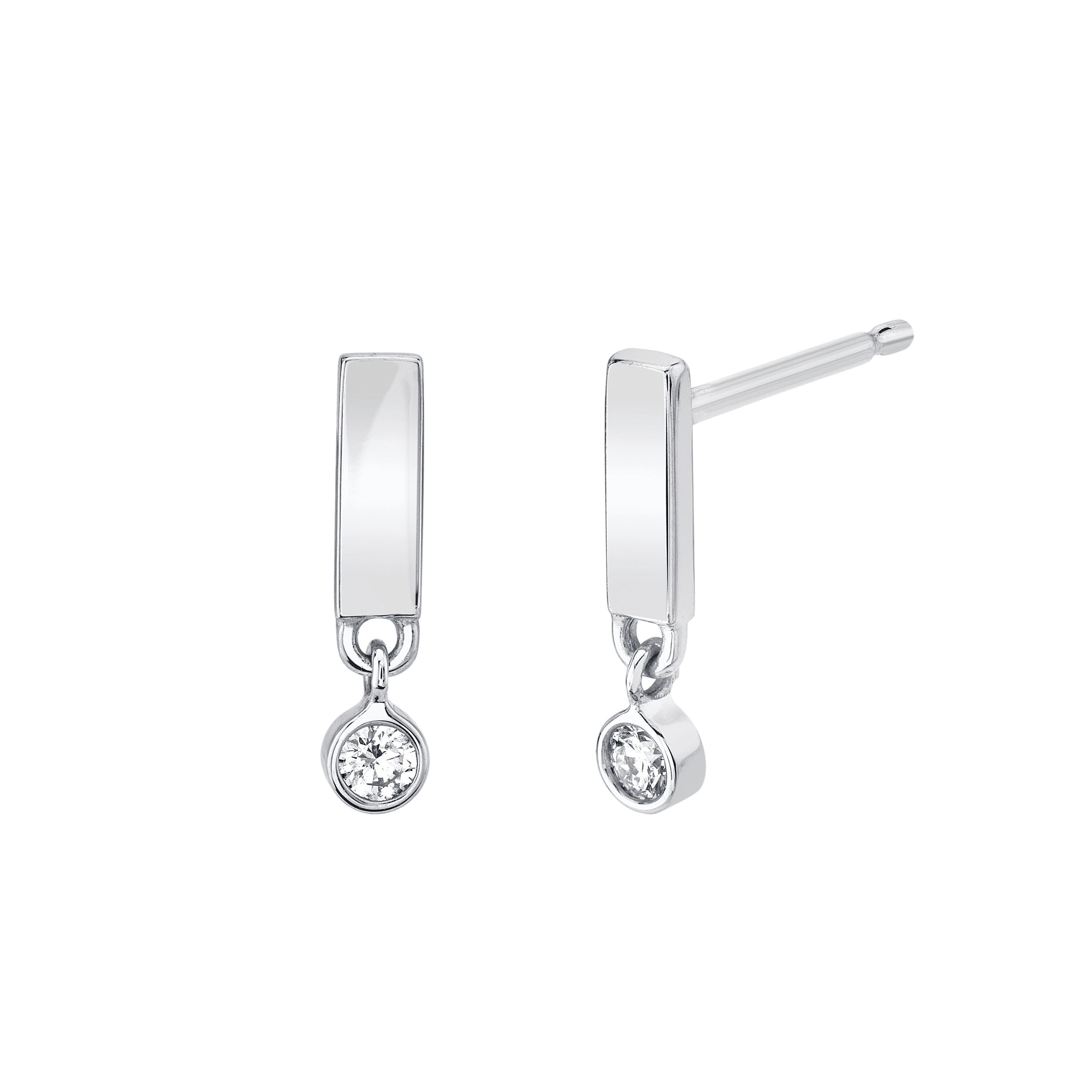 Marrow Fine Jewelry Solid Gold Rectangle Stud Earrings with White Diamond Charm