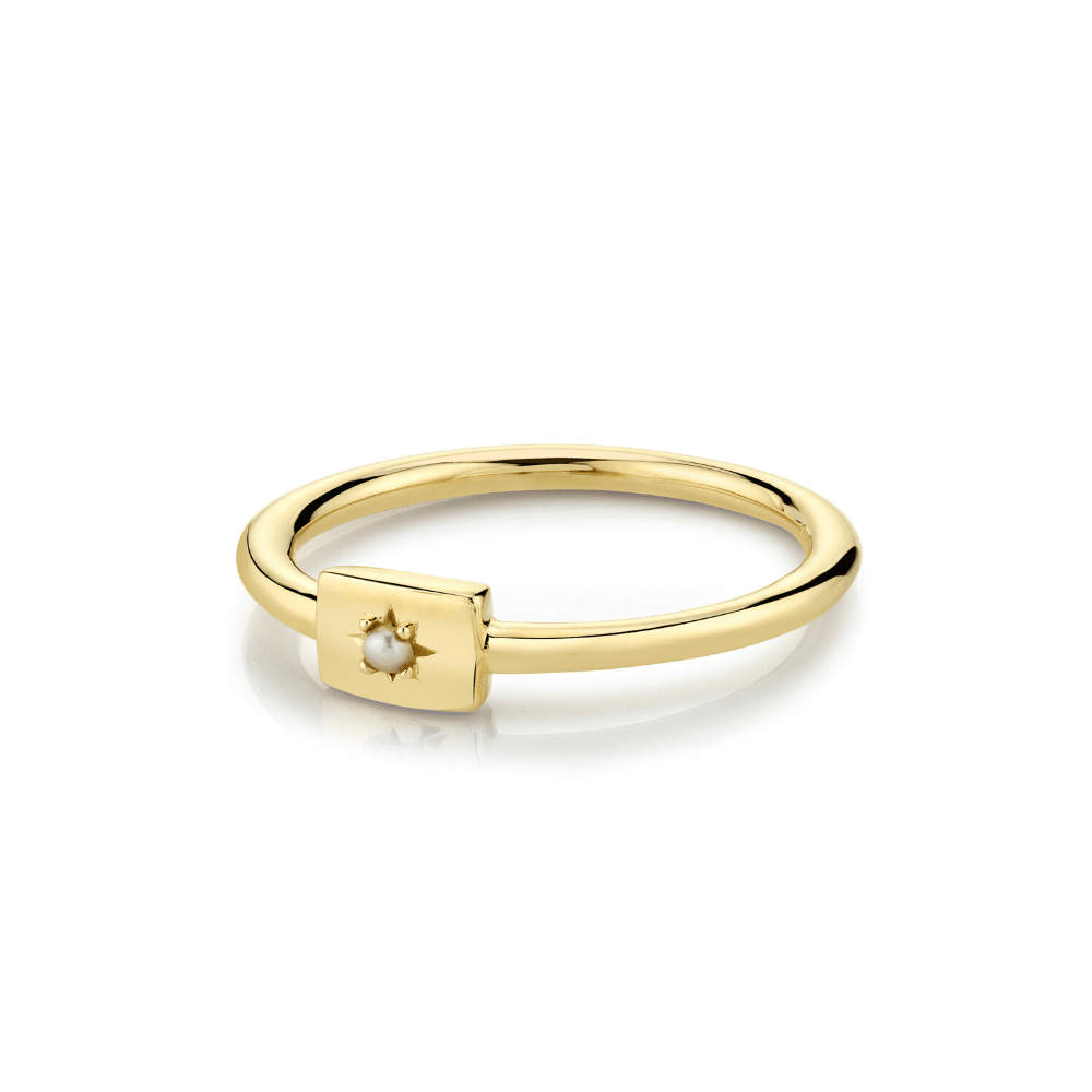 Marrow Fine Jewelry Pearl Star Plate June Birthstones Stacking Ring
