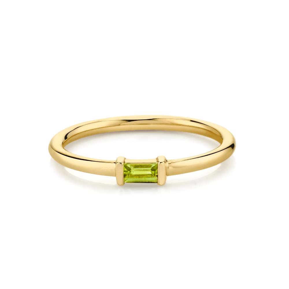Marrow Fine Jewelry Green Peridot Straight Baguette Stacking August Birthstone Ring