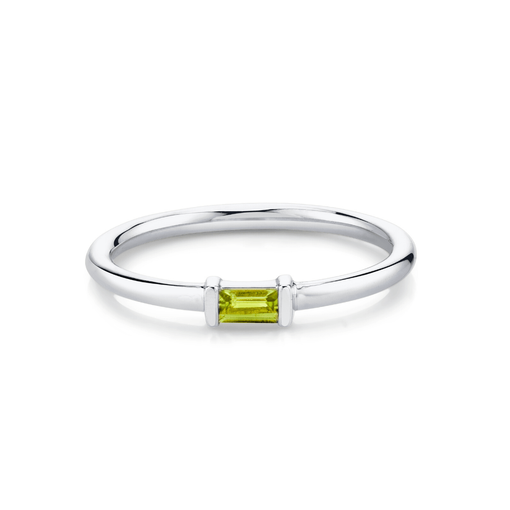 Marrow Fine Jewelry Green Peridot Straight Baguette Stacking August Birthstone Ring
